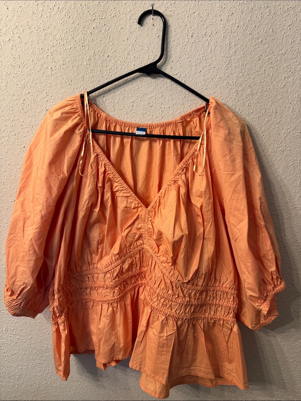Women’s Orange Peasant Blouse - V-Neck Smocked Waist size 2X
